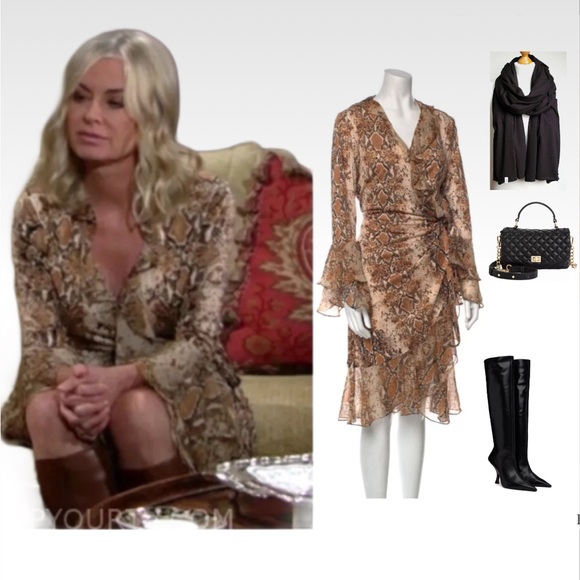 $598 Diane Von Furstenberg M 6 8 Carli Silk Ruffle Hem Python snake Wrap Dress - Picture 1 of 5